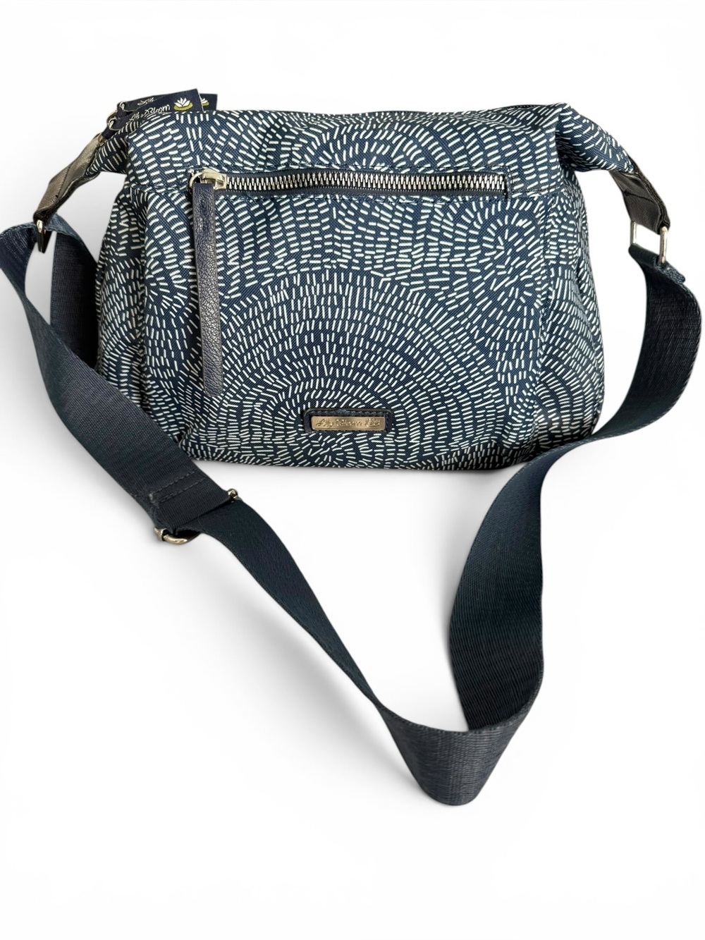 Lily Bloom White/Navy Geometric Print Everyday Crossbody Bag